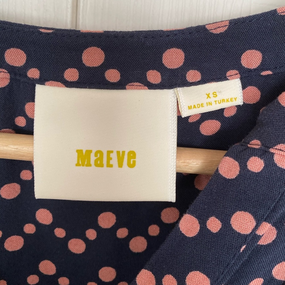 {Maeve} Polka Dot Button Down Blouse in Navy & Pink - Women's XS - Picture 4 of 5